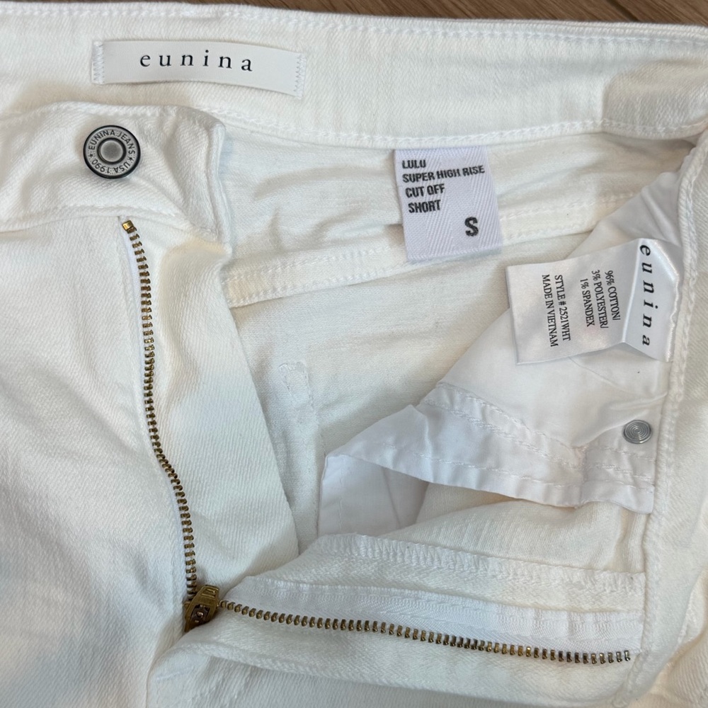 Eunina White Super High Rise Distressed Cut Off Denim Shorts Small - Picture 4 of 6